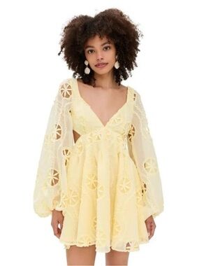 NEW Sunshine Lace Cutout Mini Dress - Yellow Spring Summer Wedding Crochet Flare